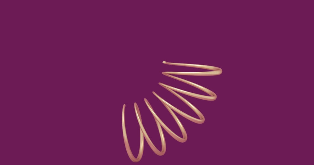 Golden spiral shape on purple background.