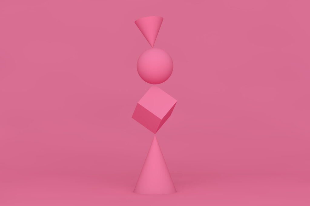 Abstract pink geometric shapes on pink background.