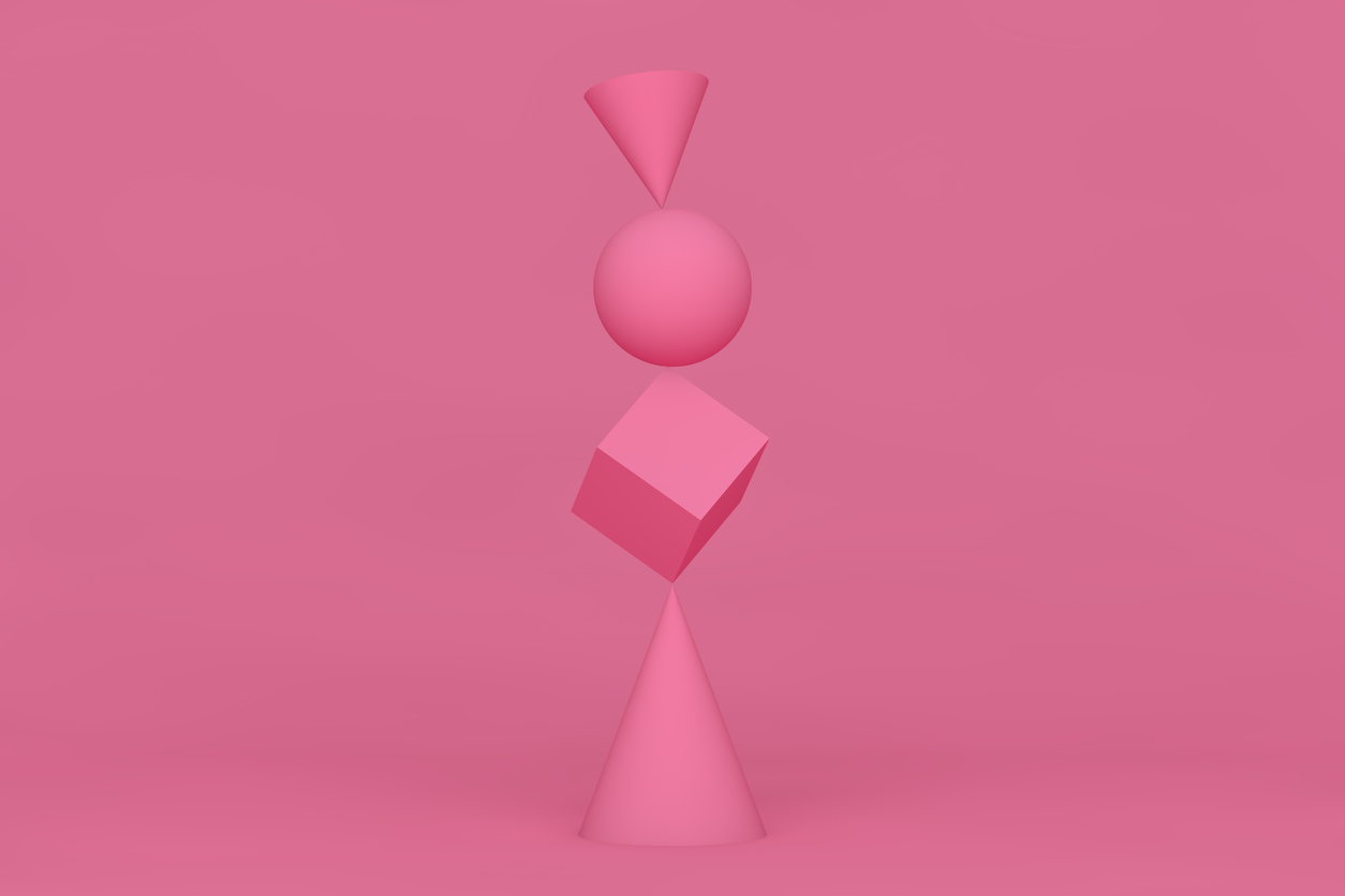 Abstract pink geometric shapes on pink background.