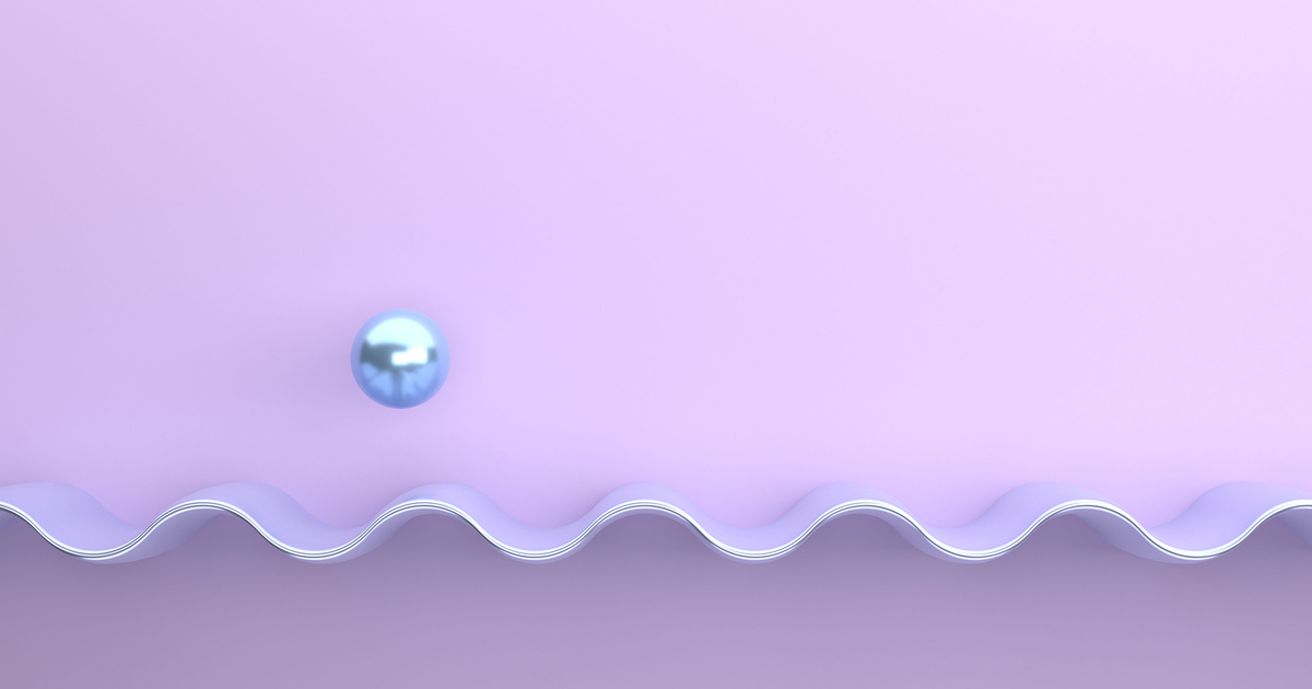 Metallic sphere on wavy purple background