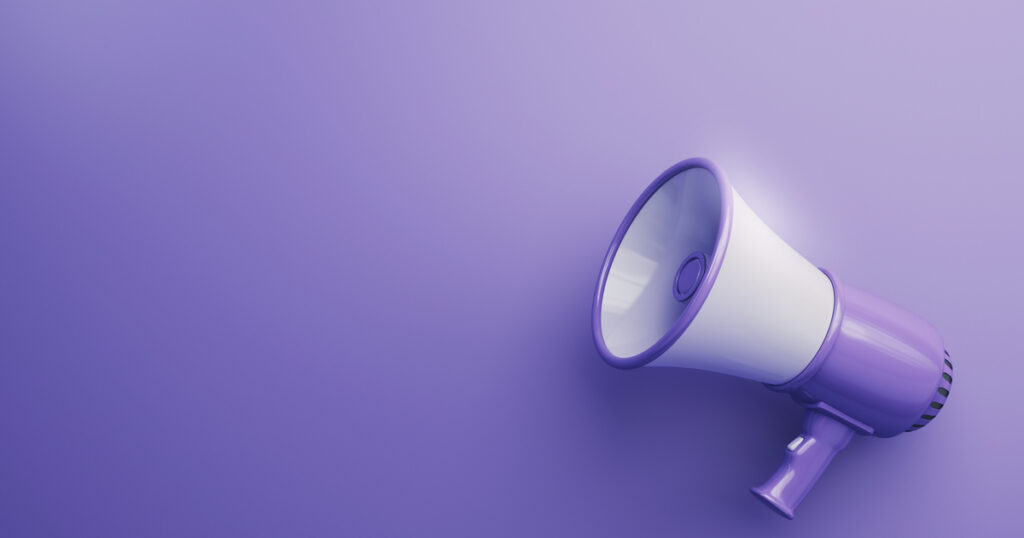 Purple megaphone on lavender background
