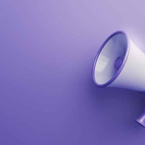 3d Render Purple & White Megaphone on Soft Yellow Background,It can be used for concepts such as discount, announcement, election, vote, policy, state, winning, losing