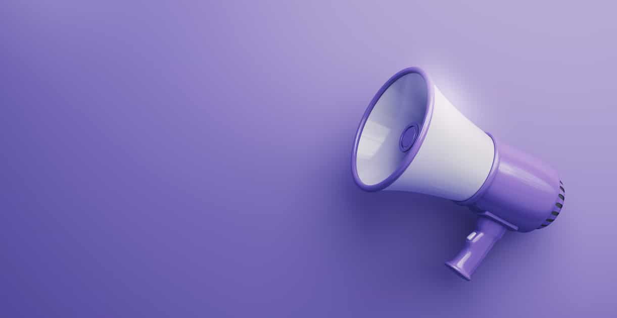 3d Render Purple & White Megaphone on Soft Yellow Background,It can be used for concepts such as discount, announcement, election, vote, policy, state, winning, losing