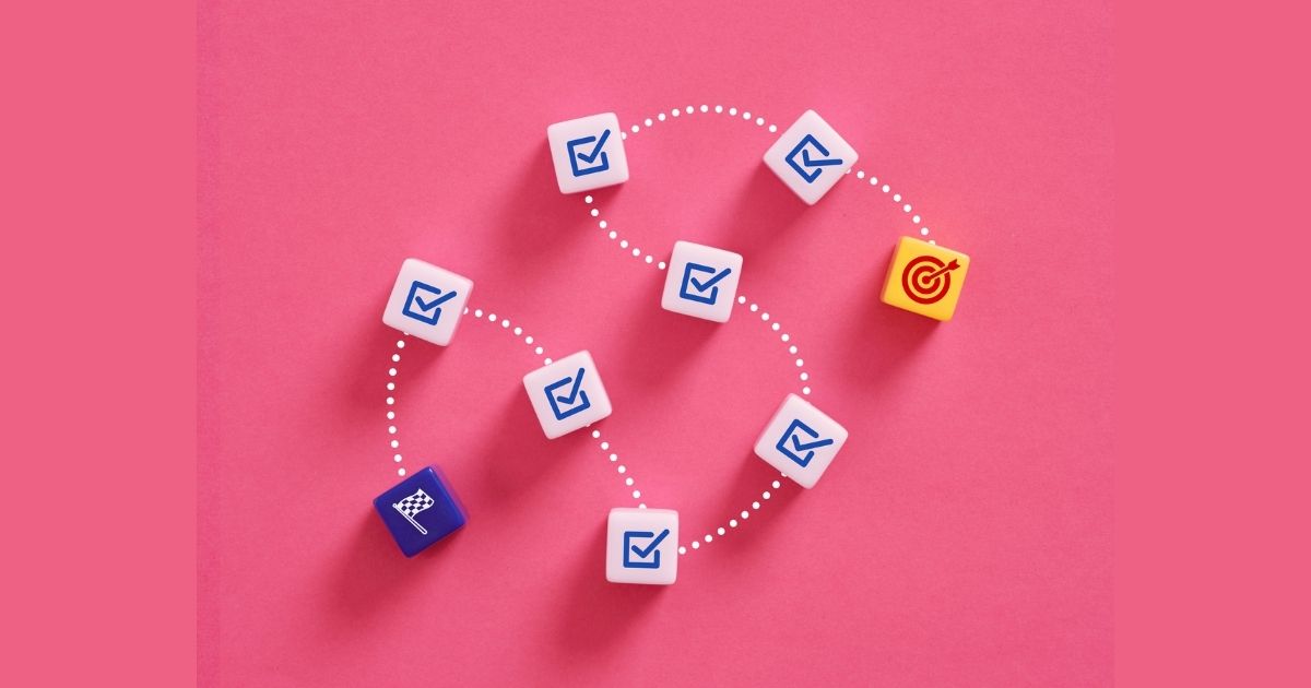 Workflow path with arrow and checkmark icons