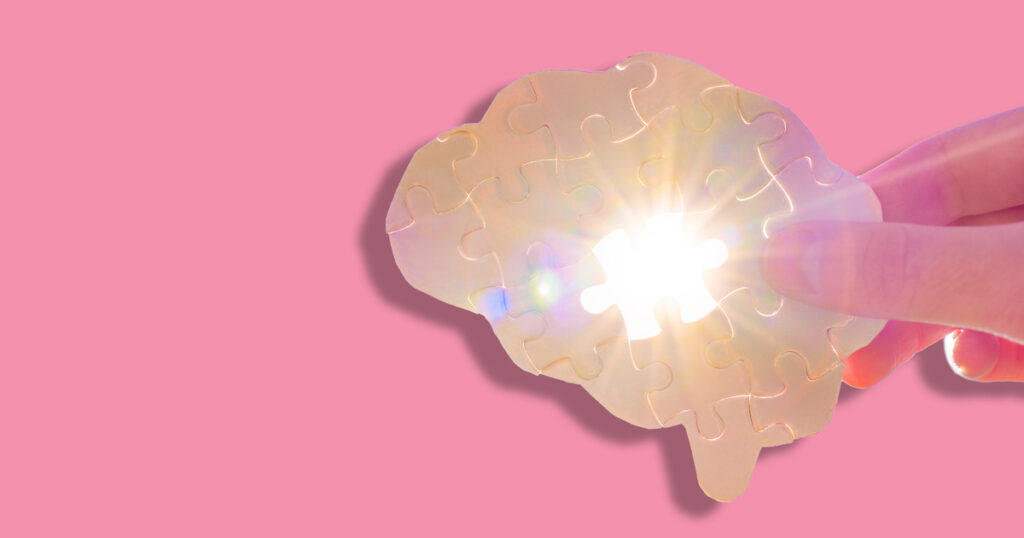 Brain puzzle with glowing missing piece