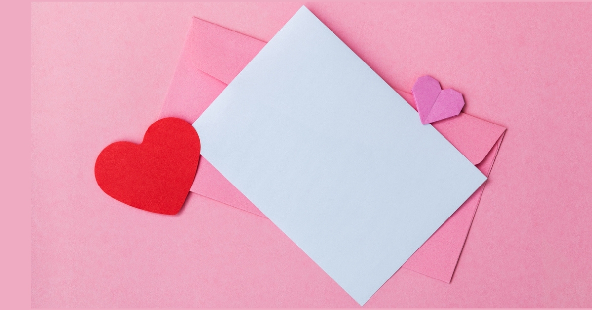 Valentine's card with pink and red hearts