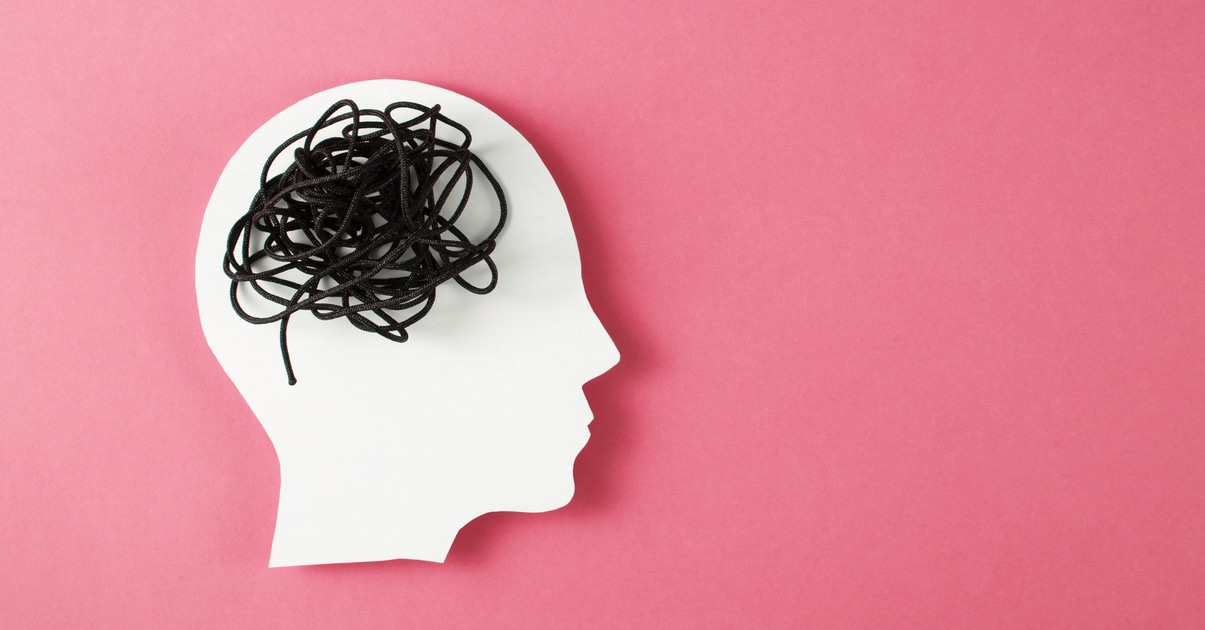 Human head with rope as a brain for Mental health concept