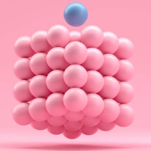 3D Rendering of Sphere Blocks in cube shape, in a row, education, architecture, backgrounds.