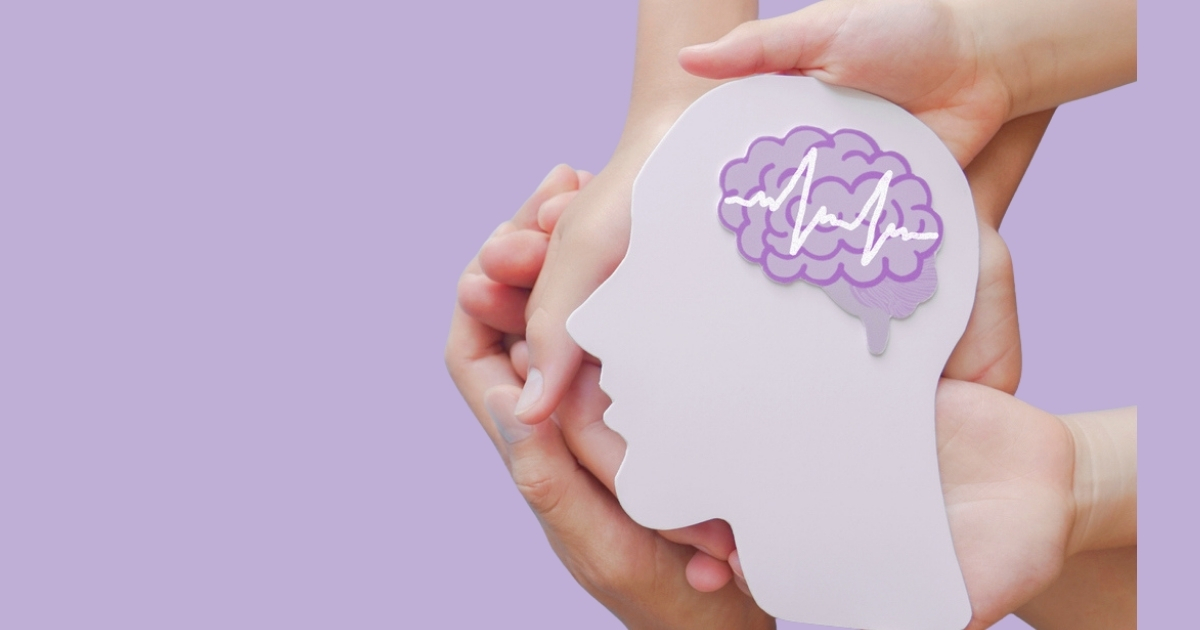 Hands holding brain health concept illustration