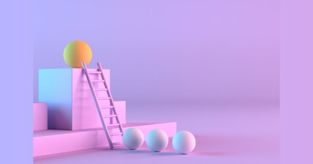 Abstract pastel scene with spheres and ladder
