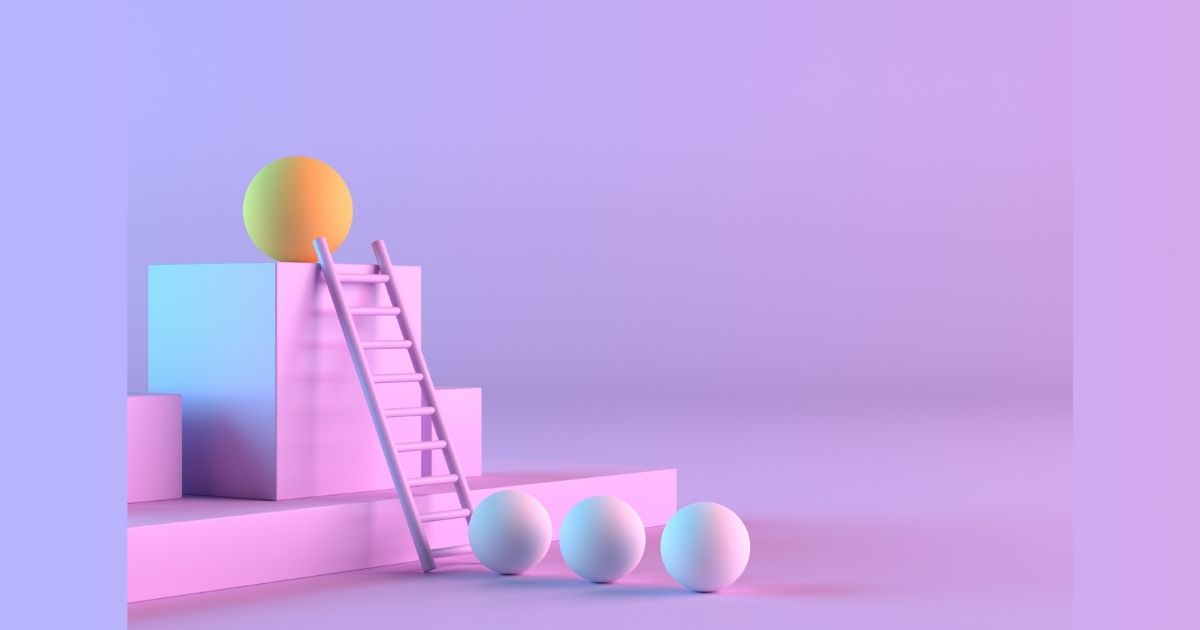 Abstract pastel scene with spheres and ladder