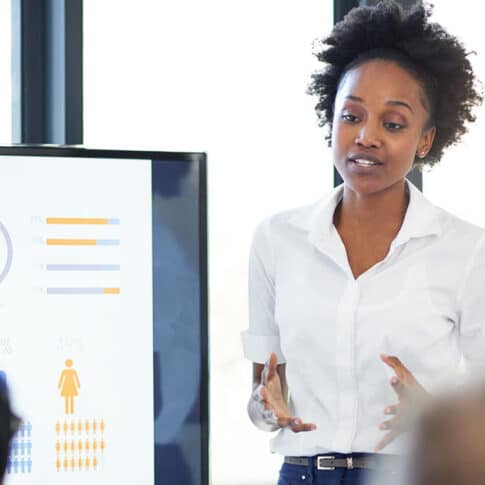 businesswoman giving a presentation a board meeting