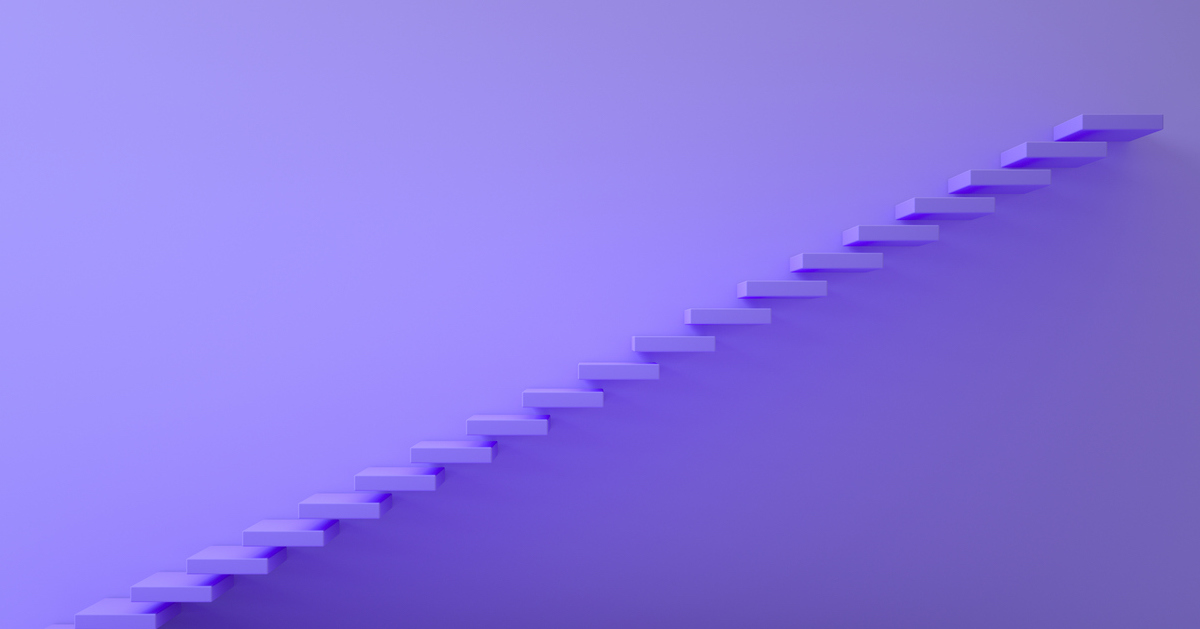 Floating purple staircase on gradient background