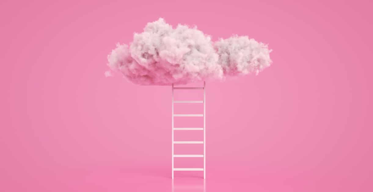 3d rendering of Staircase and cloud. Success, steps, ladder of success concept.
