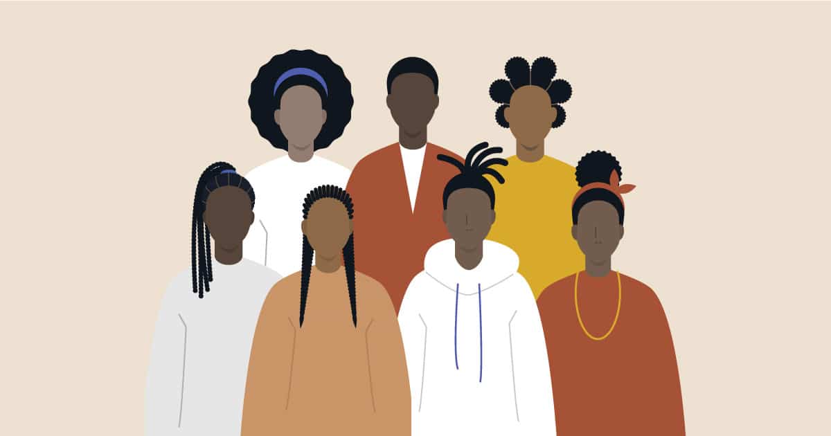 black and brown people with natural hairstyles, vector