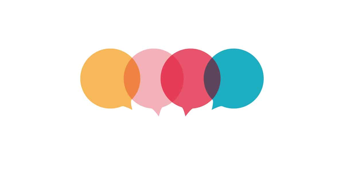 illustration: four multicolored speech bubbles