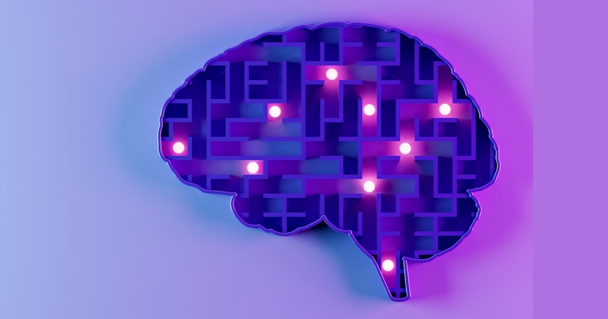 Neon brain maze with glowing dots