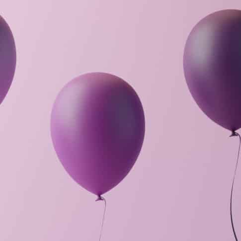 3D Purple Gradient Flying Balloons Background. Minimal 3d render