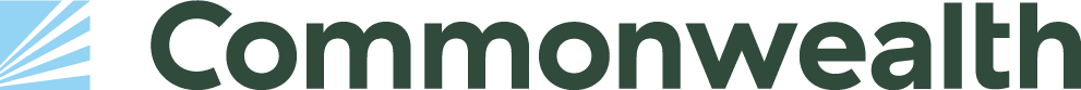 Commonwealth logo with blue abstract design