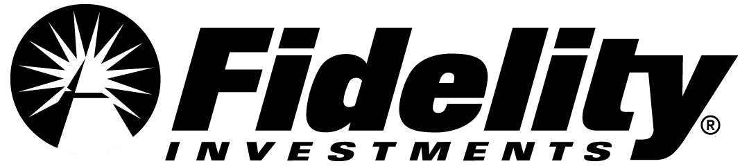 Fidelity Investments logo, black text and icon.