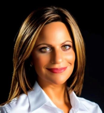 Smiling woman with brown hair wearing white shirt