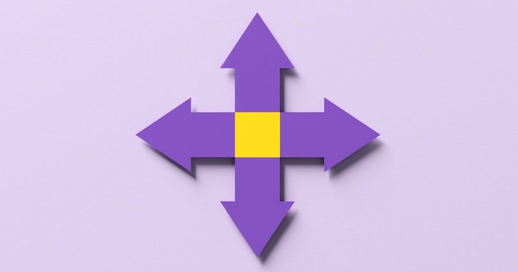 Four Arrows in Opposite Directions on Purple Background