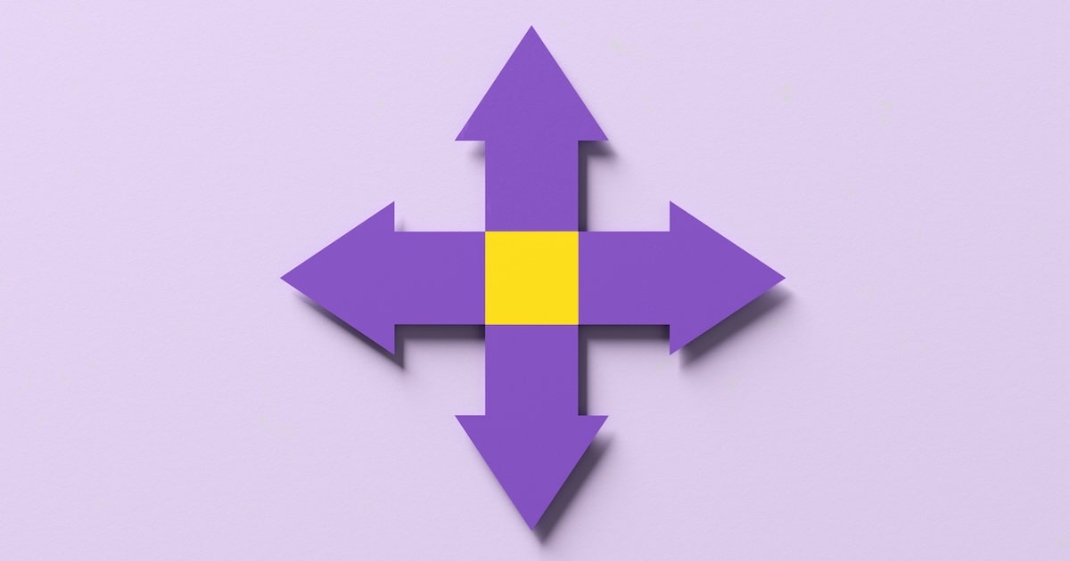 Four Arrows in Opposite Directions on Purple Background