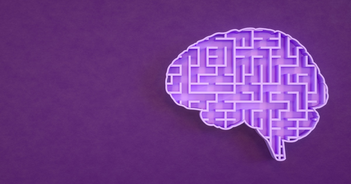 Mental health labyrinth in brain shape, 3d render.