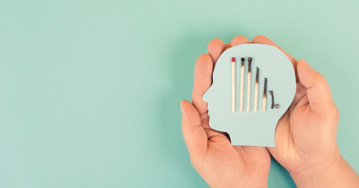 Exhaustion and stress, burnout in hustle culture, low energy, burning matches in a chain, domino effect, work life balance