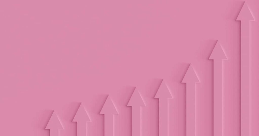 Pink 3D background with wide margins with arrow graphs