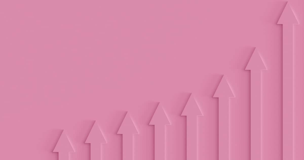 Pink 3D background with wide margins with arrow graphs