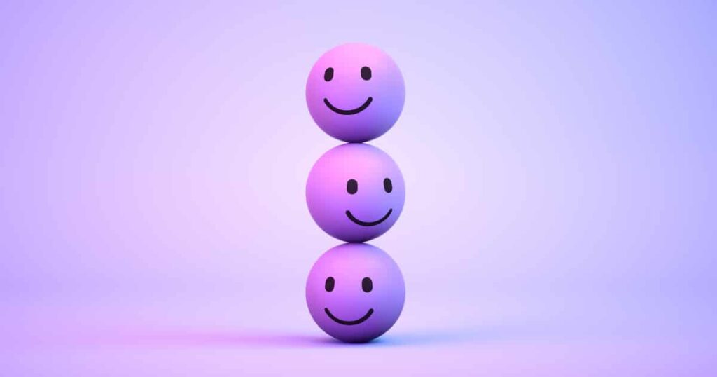 3d rendering of Emoji with smiley face on purple background