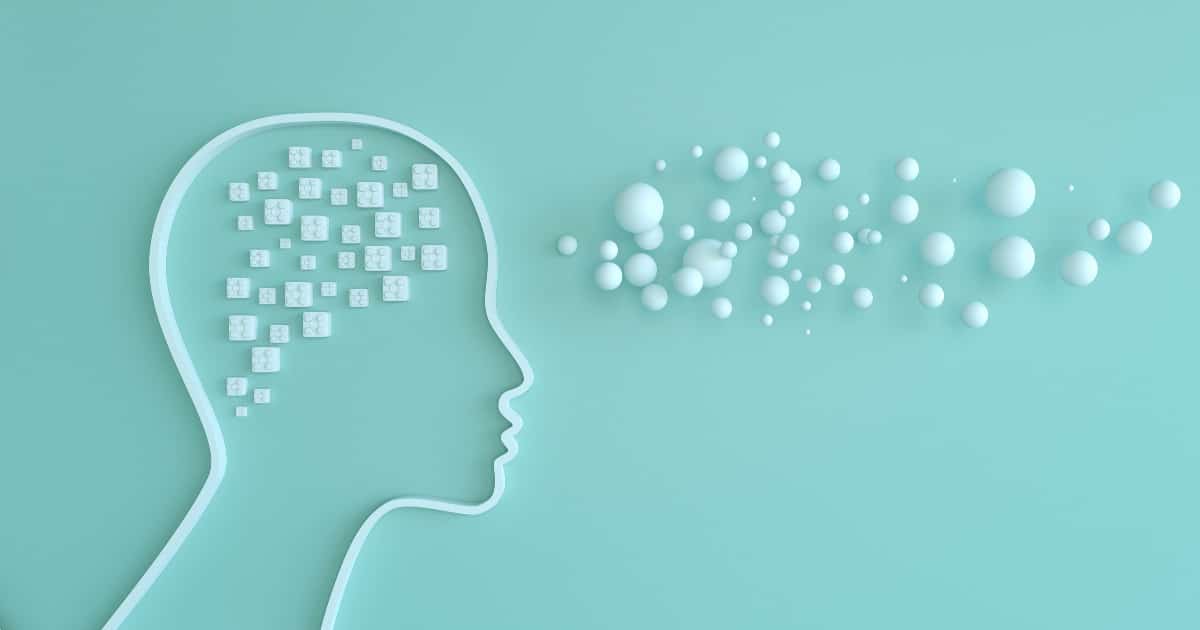 abstract human head outline with 3d blocks and spheres