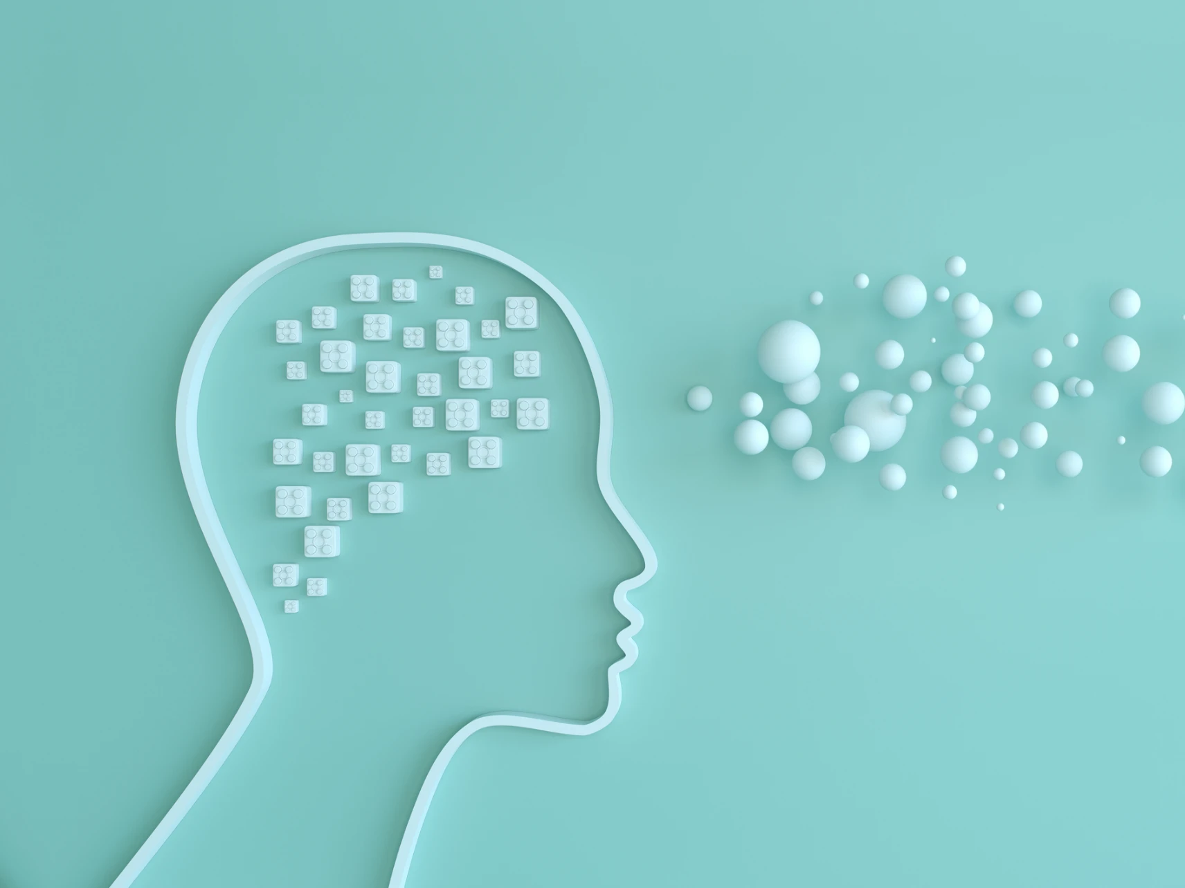 abstract human head outline with 3d blocks and spheres