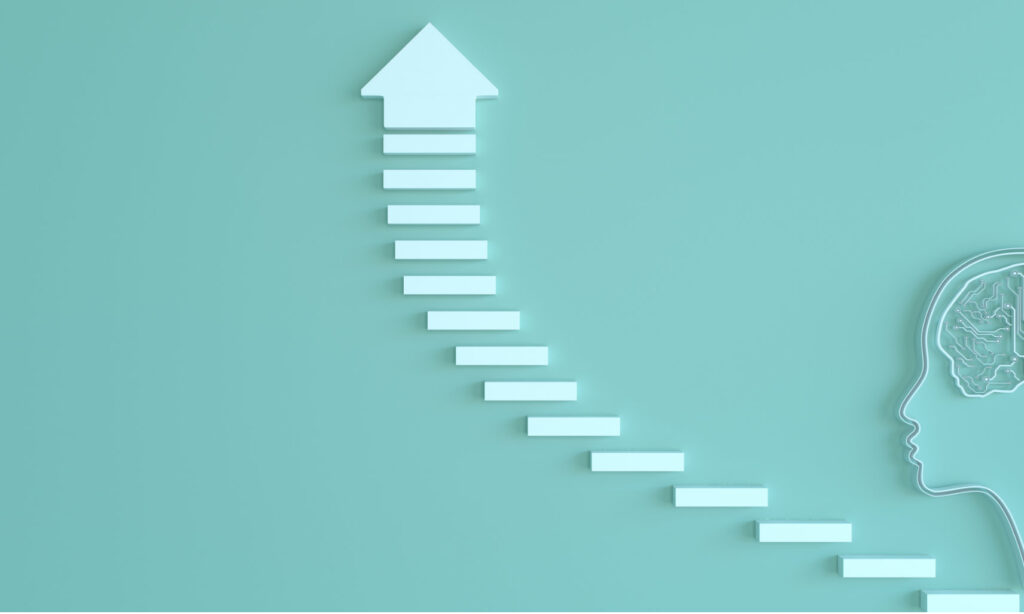 abstract mind with upward staircase and arrow