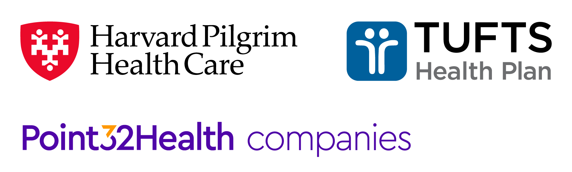 Harvard Pilgrim, Tufts Health Plan, Point32Health logos