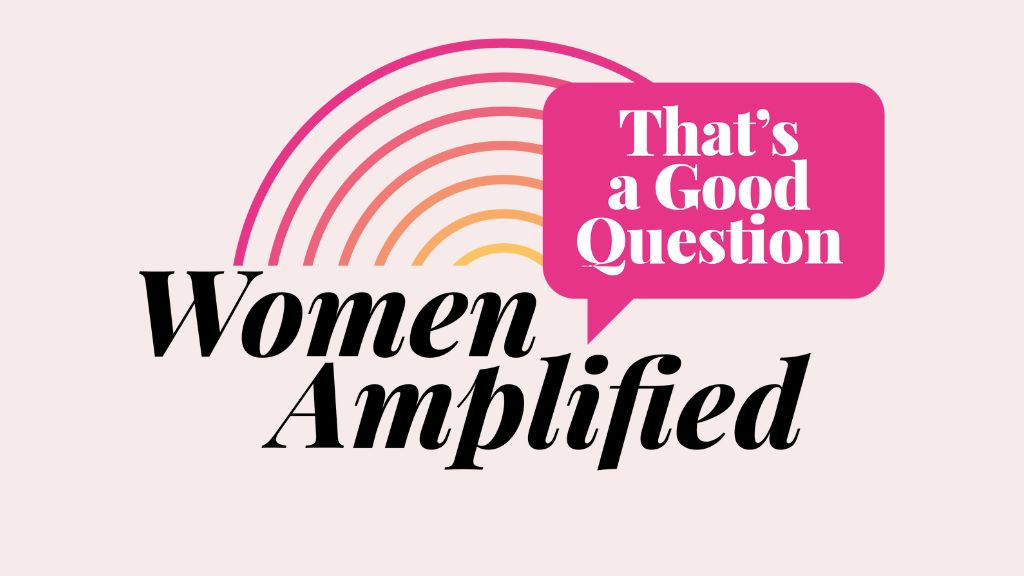 Women Amplified podcast logo with rainbow design
