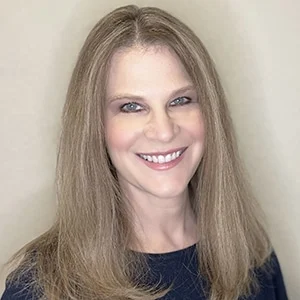 Smiling woman with straight long hair