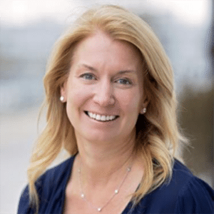 Smiling blonde woman outdoors portrait