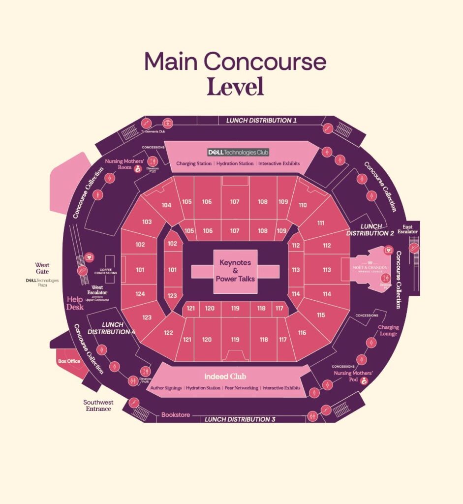 Main concourse level seating and amenities map