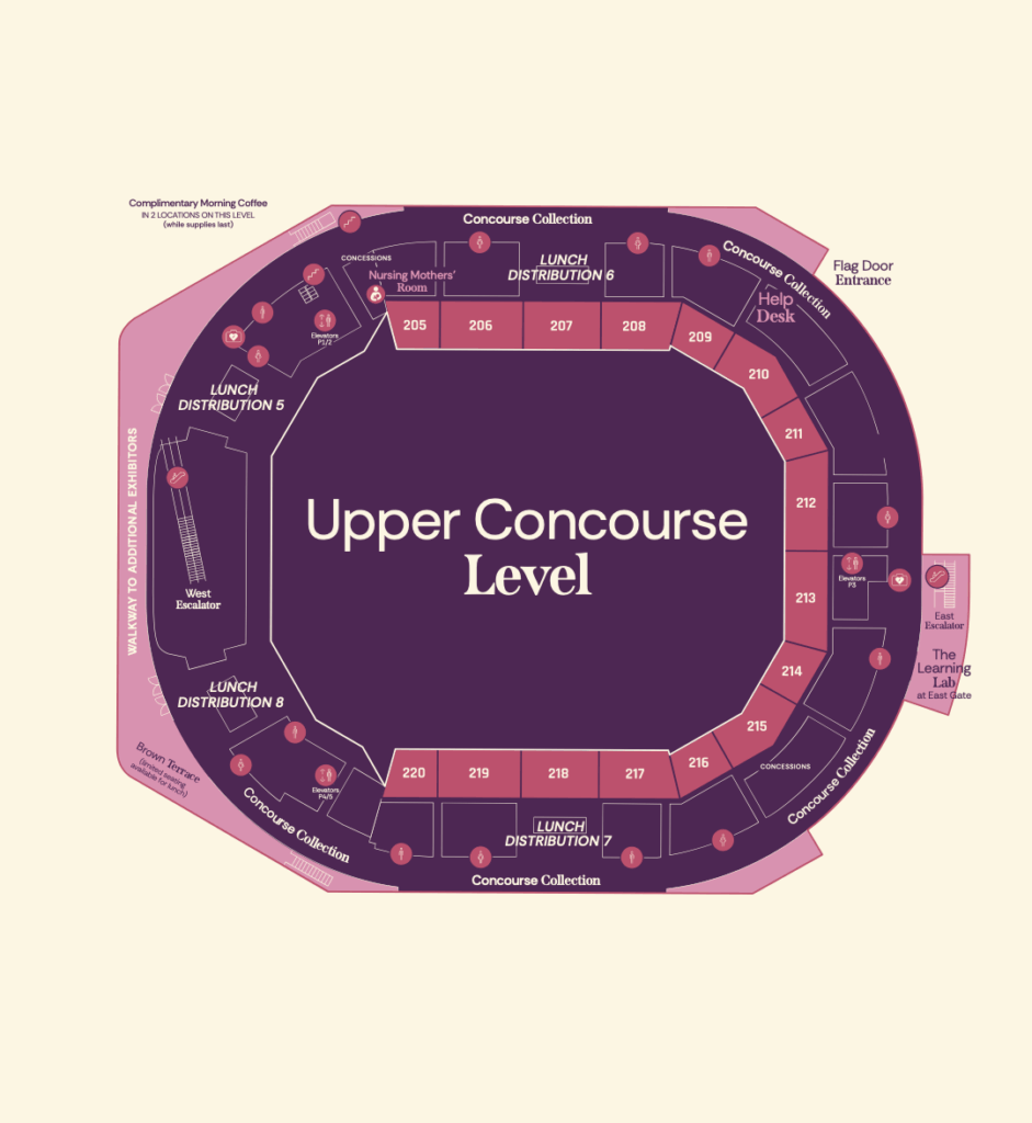 Upper concourse level map with sections and amenities