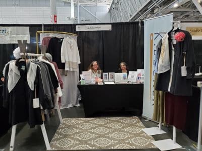Clothing booth display at trade show event