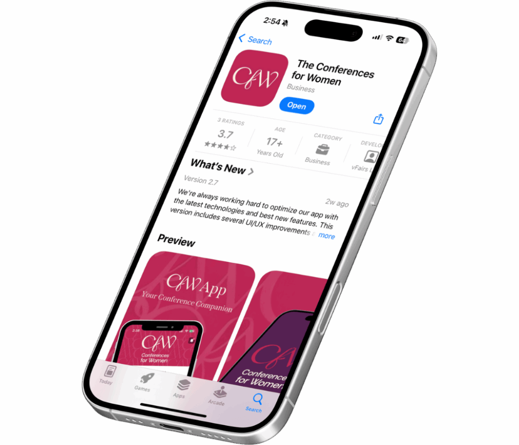 Conference app for women displayed on smartphone screen