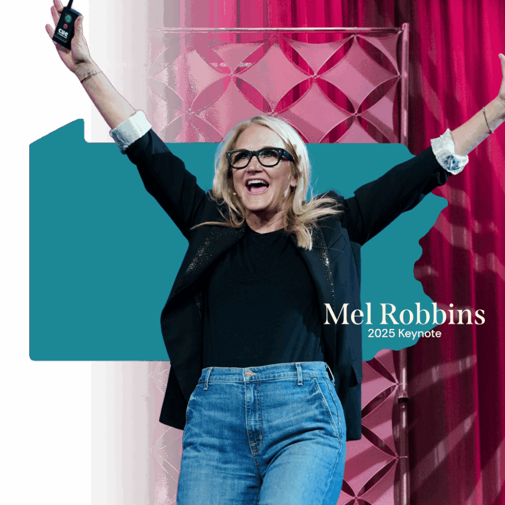 Mel Robbins on stage at 2025 keynote event
