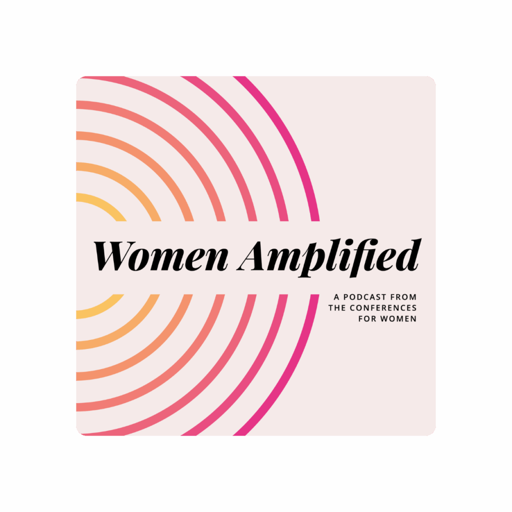 Women Amplified podcast logo with colorful sound waves