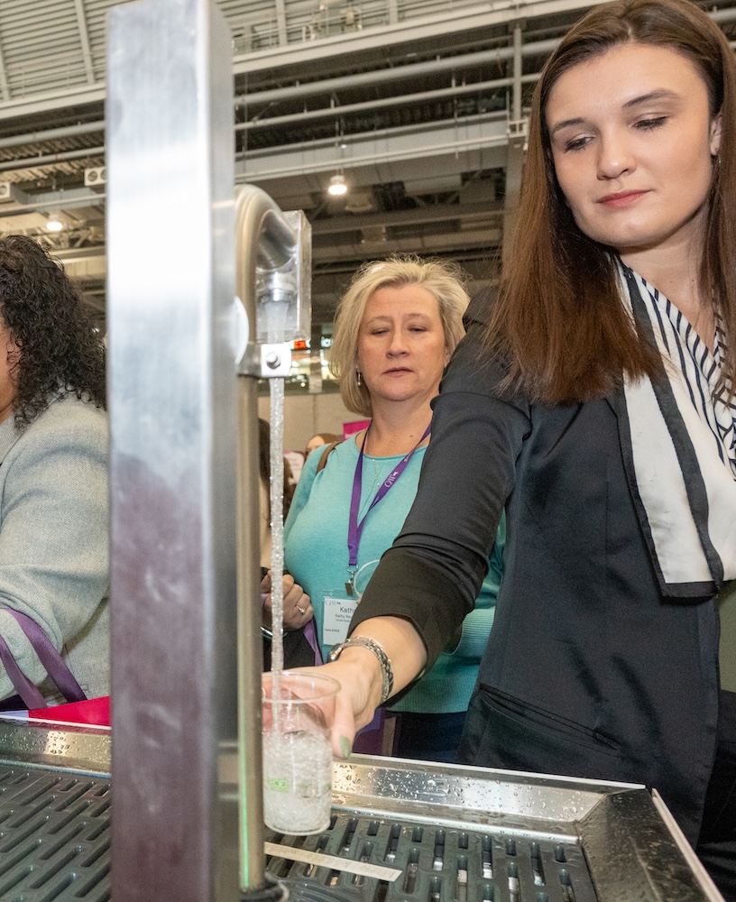 Attendees at the hydration station