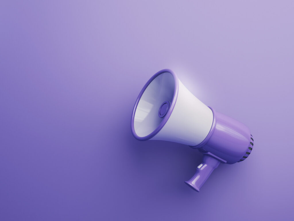 purple and white megaphone on purple background
