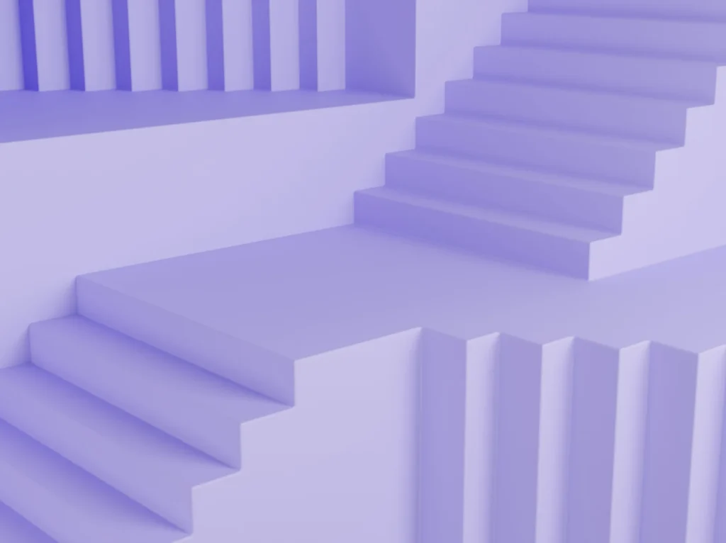 large, pastel purple geometric stairs and columns
