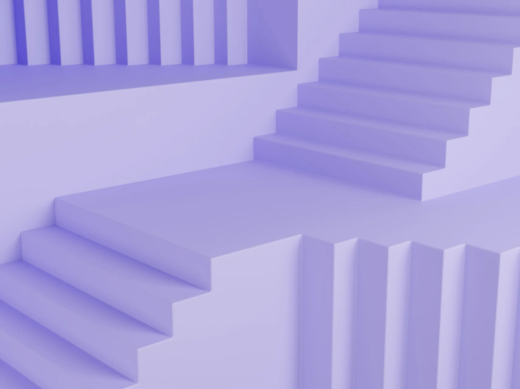 large, pastel purple geometric stairs and columns