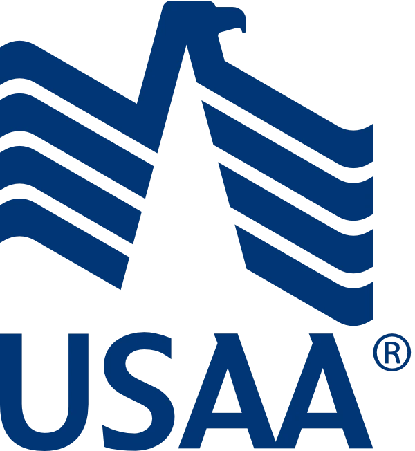 USAA logo with blue stylized eagle and stripes